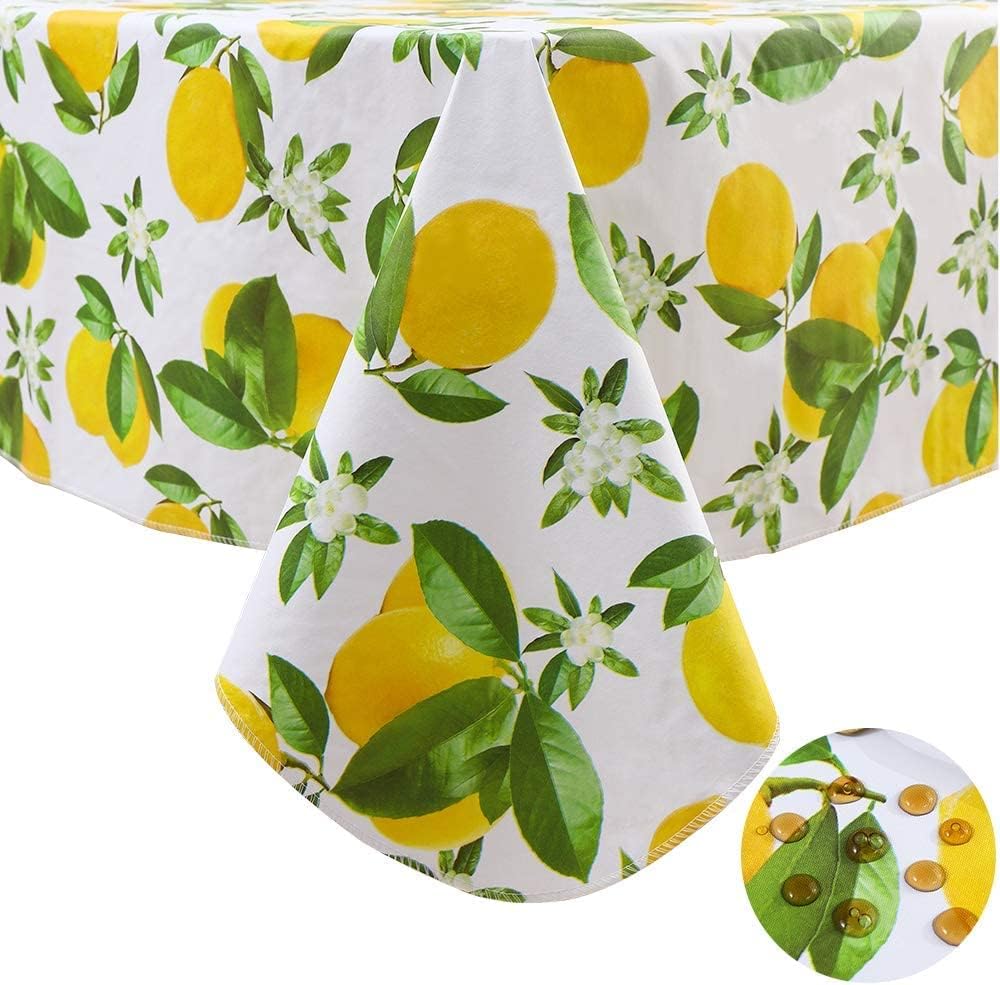 Summer Yellow Lemon Floral Tablecloth for Table Decor Washable Lemon Green Leaves Kitchen Dining Table Cloth Holiday Party Decor