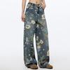 Damskie Retro Luźne Jeansy z Kwiatowym Wzorem