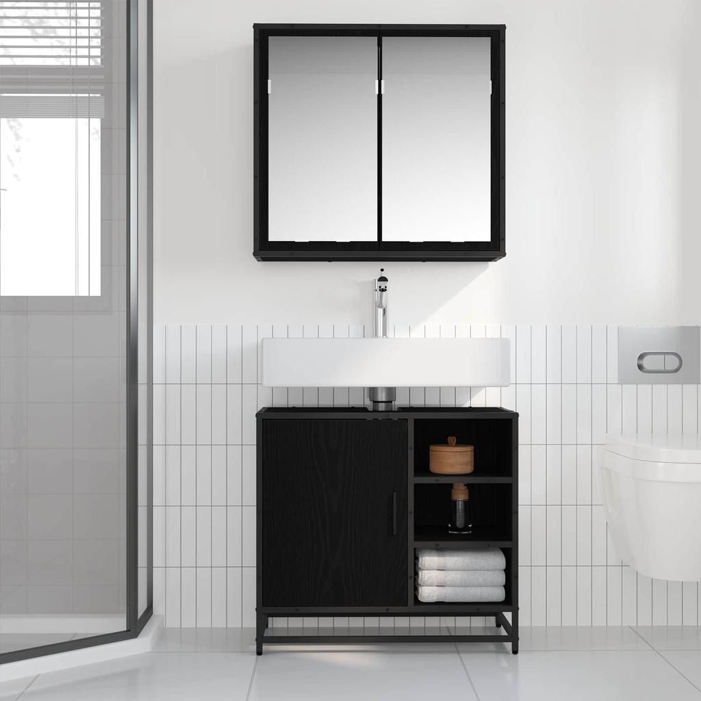 Bathroom Furniture Set 2 Pcs Black Oak Effect Wood Based Material