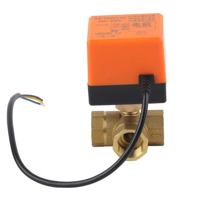 DN20 G3 4 Brass 3 Way Motorized Ball Electrical Valve for Air Conditioner DC24V