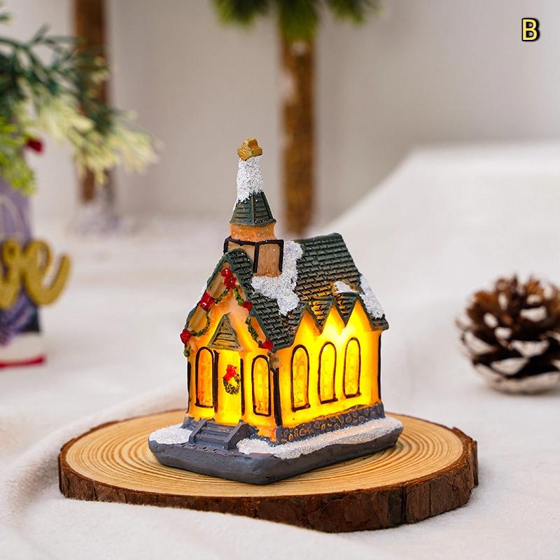 Luminous Mini Christmas Small House Ornament Holiday Home Decor Christmas Tree Party Desktop Gift Accessory