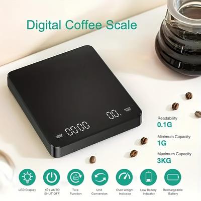 Digital Kitchen Scale Coffee Scale Jewelry Digital Scale Rechargeable Electronic Scale Coffee Timing Electronic Scale Baking Scale LED Display