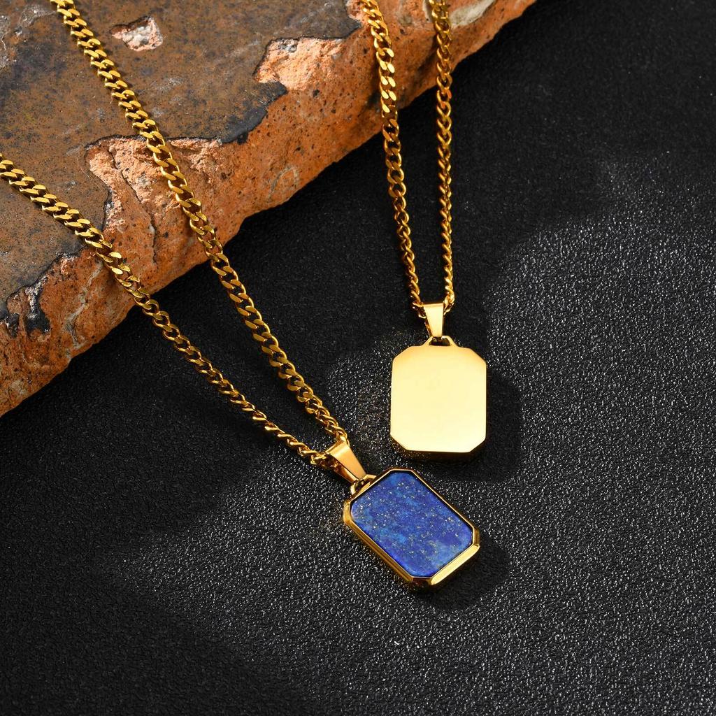 Vnox Rectangular Blue Stone Pendant Necklace for Men, Stainless Steel Casual Jewelry Accessory Father's Day Anniversary Gift NEW