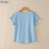 ZANZEA Blusa Casual da Donna a Maniche Corte e Girocollo a Tinta Unita