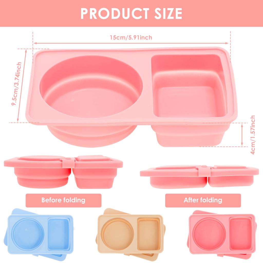 3Pcs Silicone Collapsible Food Container Lunch Box Double Compartment Snack Salad Bento Dressing Sauce Container Portable