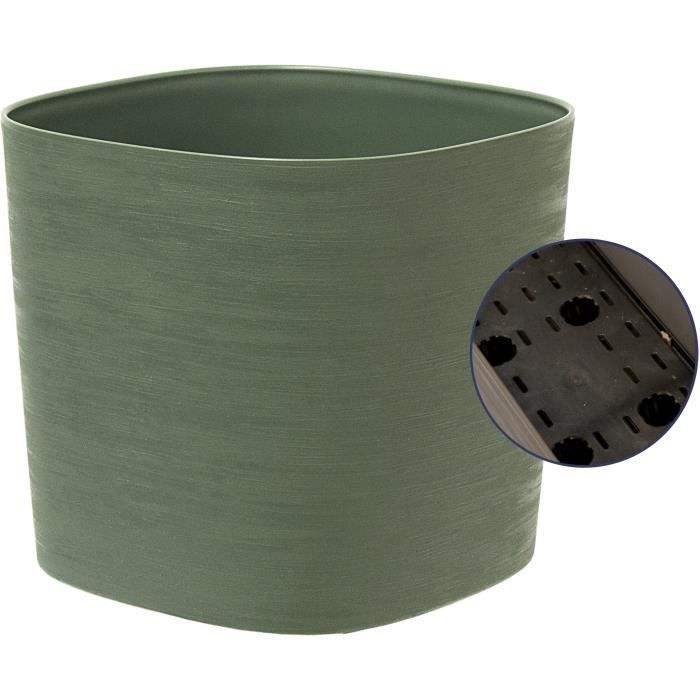 Pot avec réserve d'eau - GARDEN ID Respect - Vert de gris 30 x 30 cm - 100% déchets ménagers - 100% recyclable - Surface structurée.