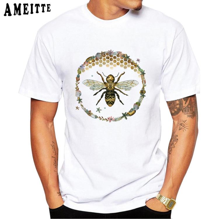 Colorful Natural Art The Bee King Printed T Shirt Summer Fashion Men T Shirt Funny Insect