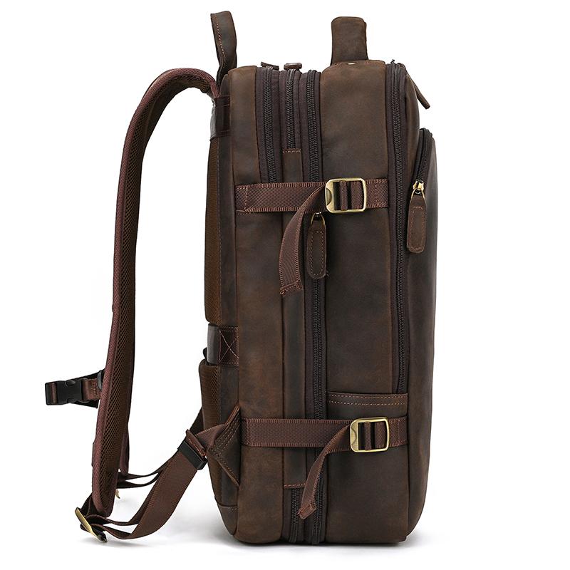 Business Male Backpack Leather Men's Bag Multifunctional Handbag Large Capacity Crazy Horse Leather Backpack