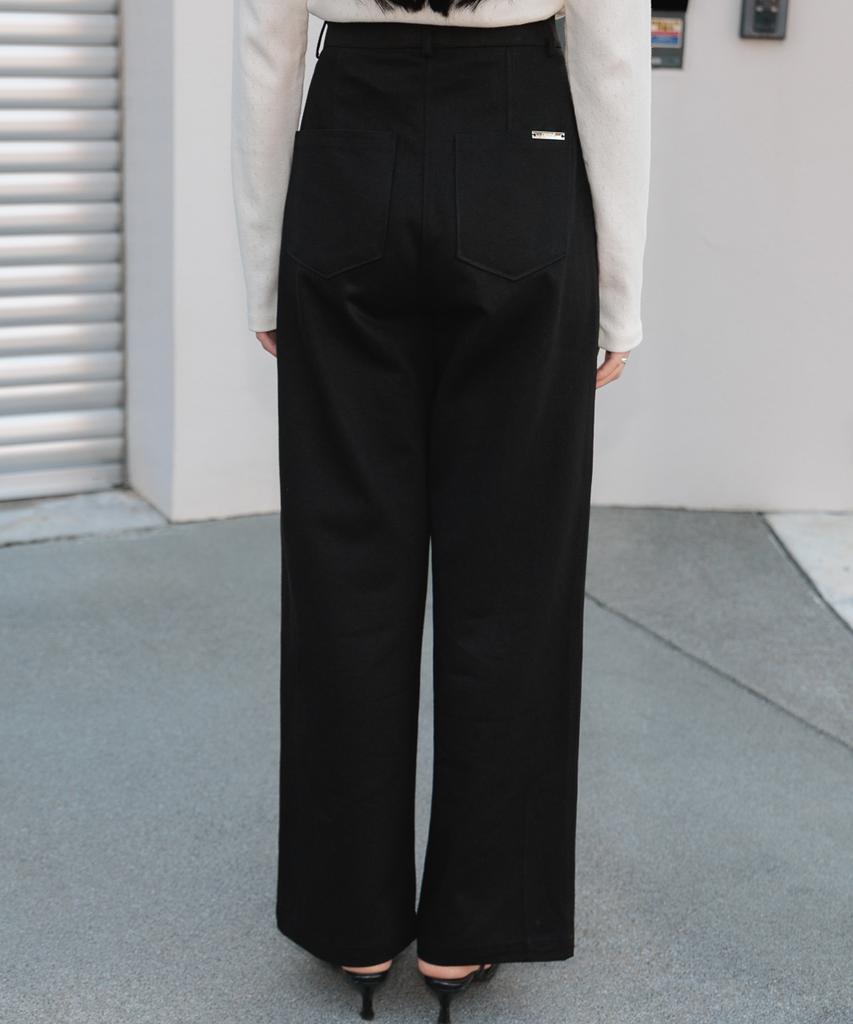 DEHEVE Cotton Pintuck Wide Pants [Black]