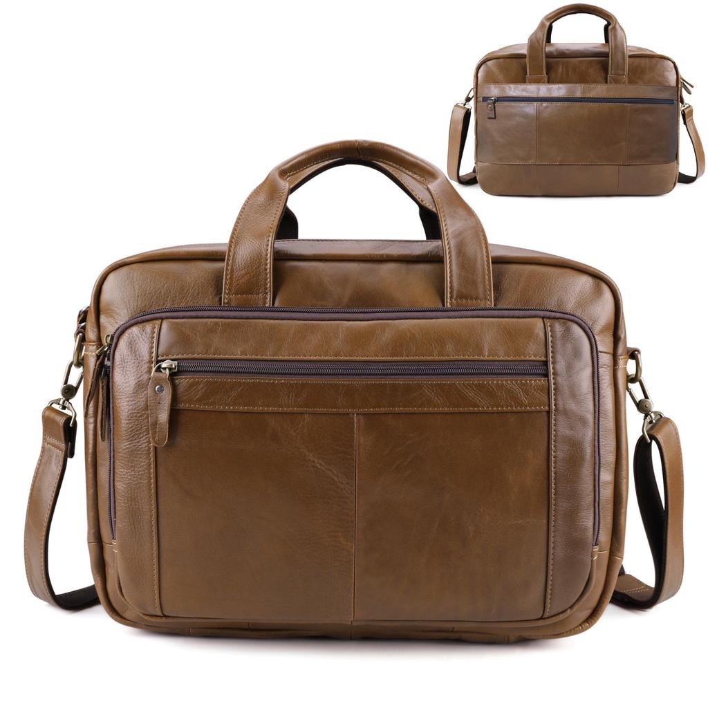 Men's 15.6" Genuine Leather Briefcase - Business Computer Shoulder Bag