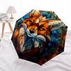 1pc Stained Glass Fox Design Automatic Folding Umbrella - Portable Tri-Fold Design with 8-Bone Iron Frame, Outdoor, Ideal Gift for Fans, Travelers, Da