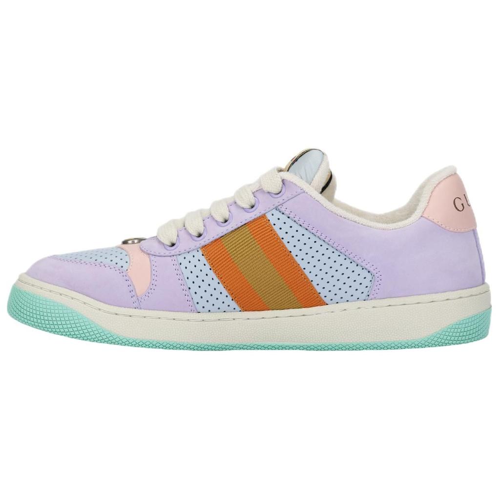 Gucci Screener Lovelight Leather Distressed Shoes Low Top Stylish Skateboarding Shoes Women's Purple Blue Orange 708295 0YIA0 5380