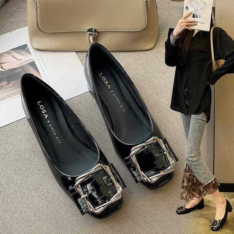 Korean Style Casual Simple Womens Shoes 2024 New Fashion Middle Heel Shallow Mouth Comfortable Breathable Autumntime Heels