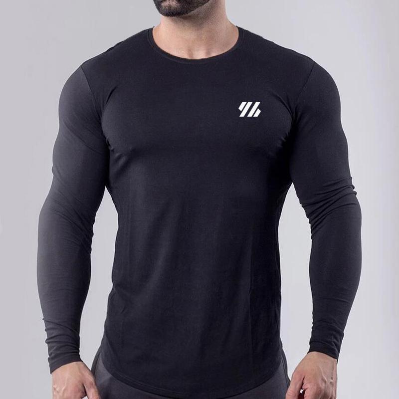 Muscleguys Men Running Slim Fit T-shirt Long sleeves Sports Tees Gym Fitness Sweatshirt Male Jogging Tracksuit Cotton Athletic Shirt Tops