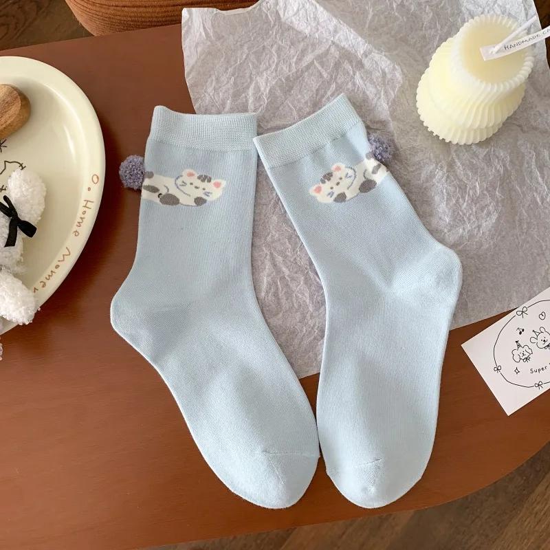 Korean Style Cartoon Animal Socks Women s Cute Mid-Calf Solid Color Panda Long Socks Breathable Moisture Wicking Casual Socks One Size