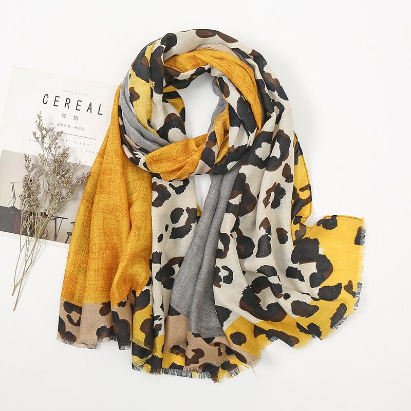 Versatile Cotton Wild Leopard Scarf Women Thin Brown Shawl Double Color Warm Shawl Fashionable Commuting Style Female Scarf