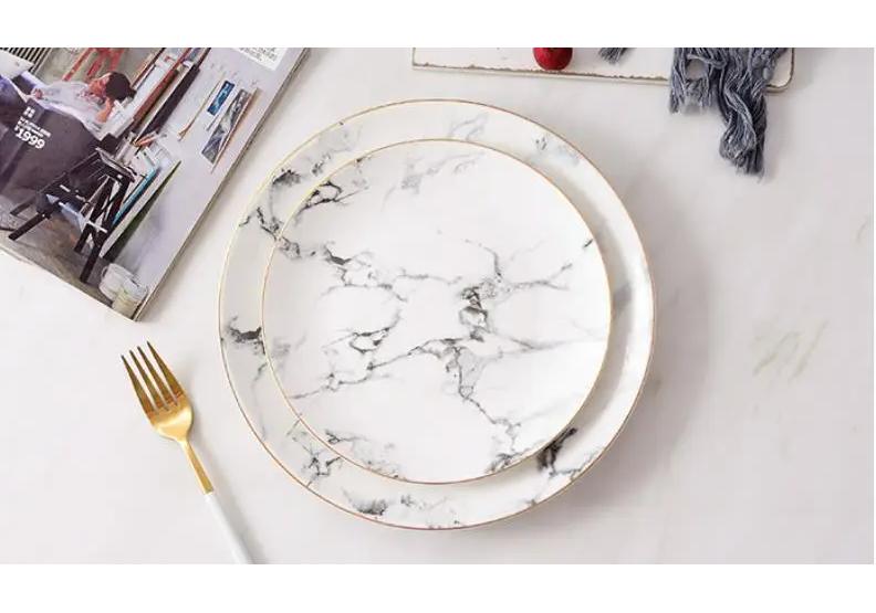 1 set European 8inch+10inch American style Gilt edged marble Dinner Golden Plate Steak Dish Dessert Plates Porcelain Fish Plate