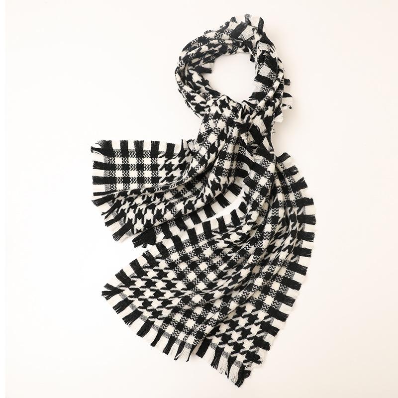 New Cashmere Plaid Scarf Autumn and Winter Women's Cashmere Scarf Black and White Plaid Thousand Birds Warm Shawl Scarf