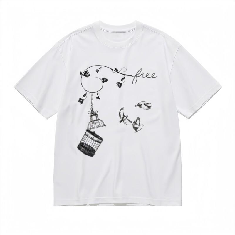 

Women s Trend Classic T-Shirt Leaf and Bird Liberation Graphic Design Tee USA 4XL