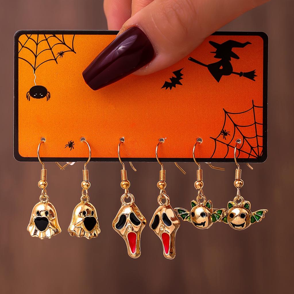 Hot Selling Accessories Cute Cartoon Style Ghost Pumpkin Head Design Pendant Earrings Set Halloween Earrings Girl