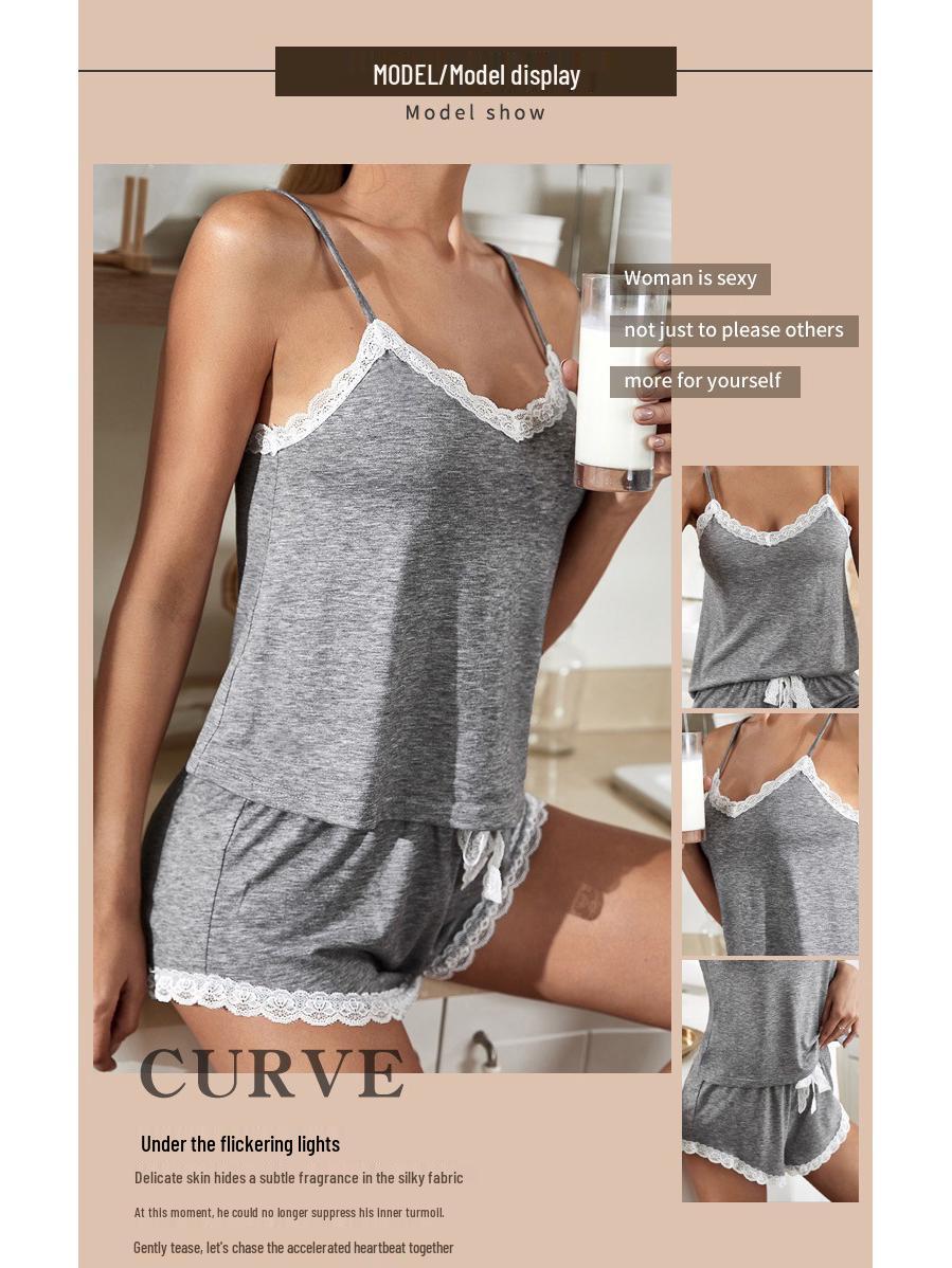 

Женский трансграничный европейско-американский домашний комплект, сексуальная майка - двухпредметный Extra Large серый