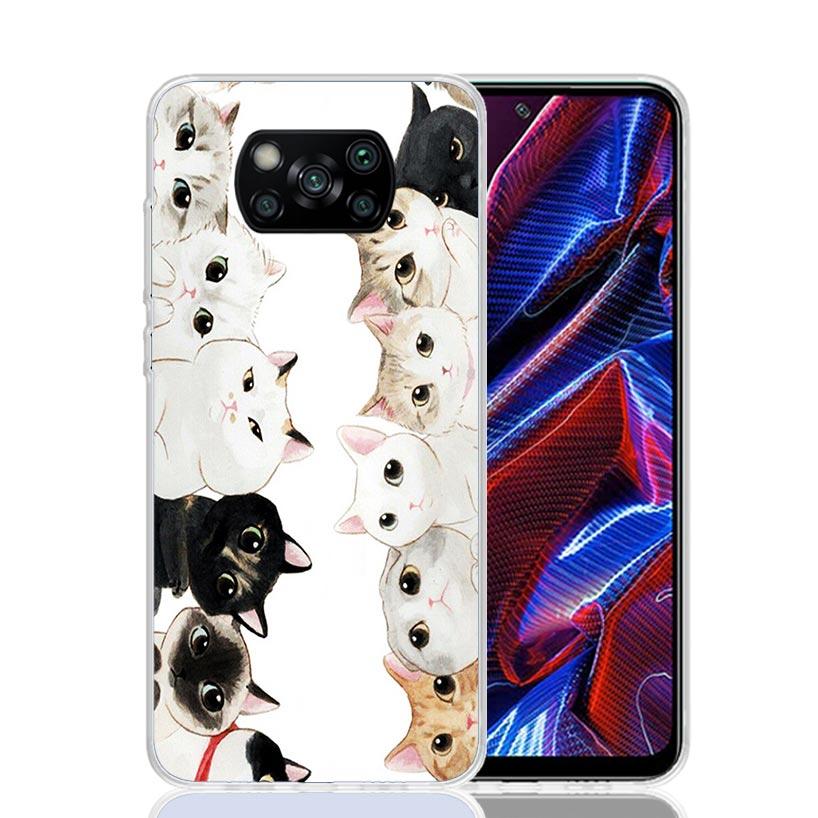 Cartoon Cute Cats Background Case Phone Cover for Xiaomi Poco X3 Nfc X5 X6 X7 X4 Gt F6 F5 Pro F4 F3 M5S M5 M4 M3 5G Trend Fundas