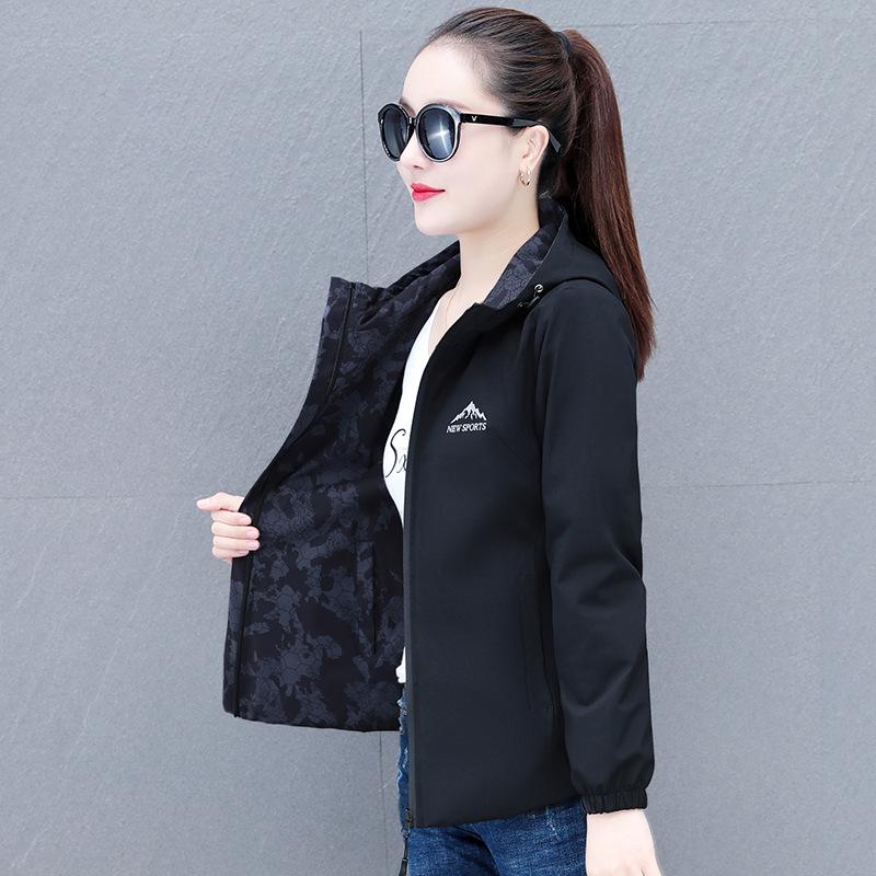 

Women s Versatile Hooded Double-Sided Jacket - Spring/Autumn Casual Loose Windbreaker Coat 5XL чёрный