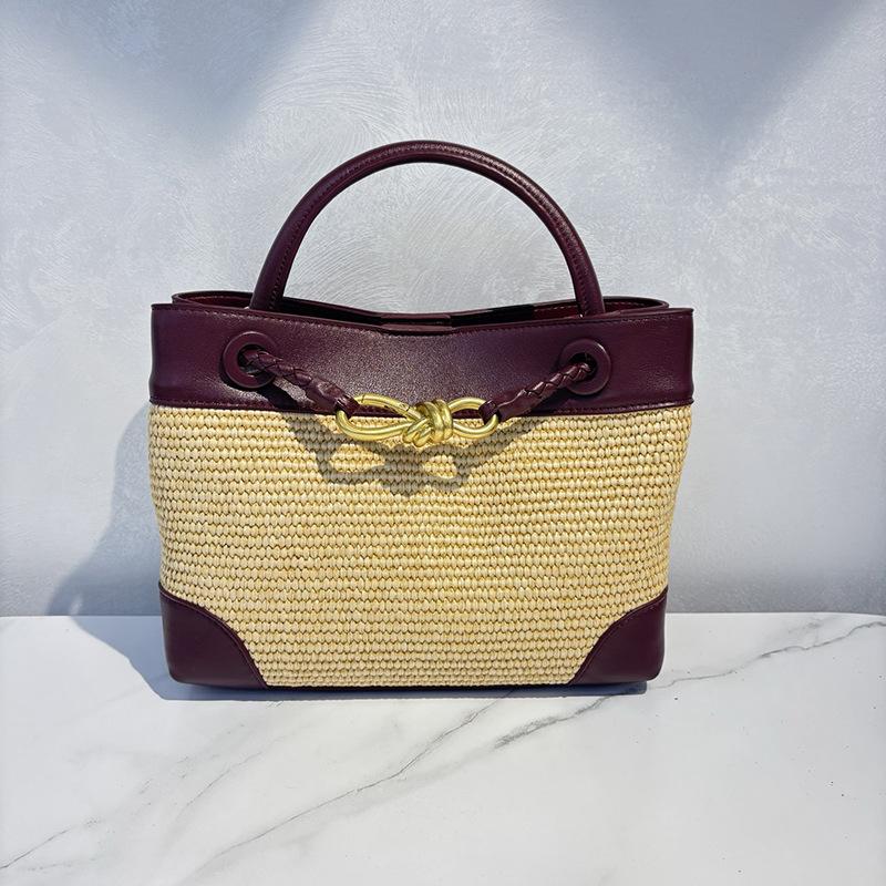 Lafite grass woven old money wind bag summer new women s handbag light luxury high-end design sense commuter tote bag бордовый