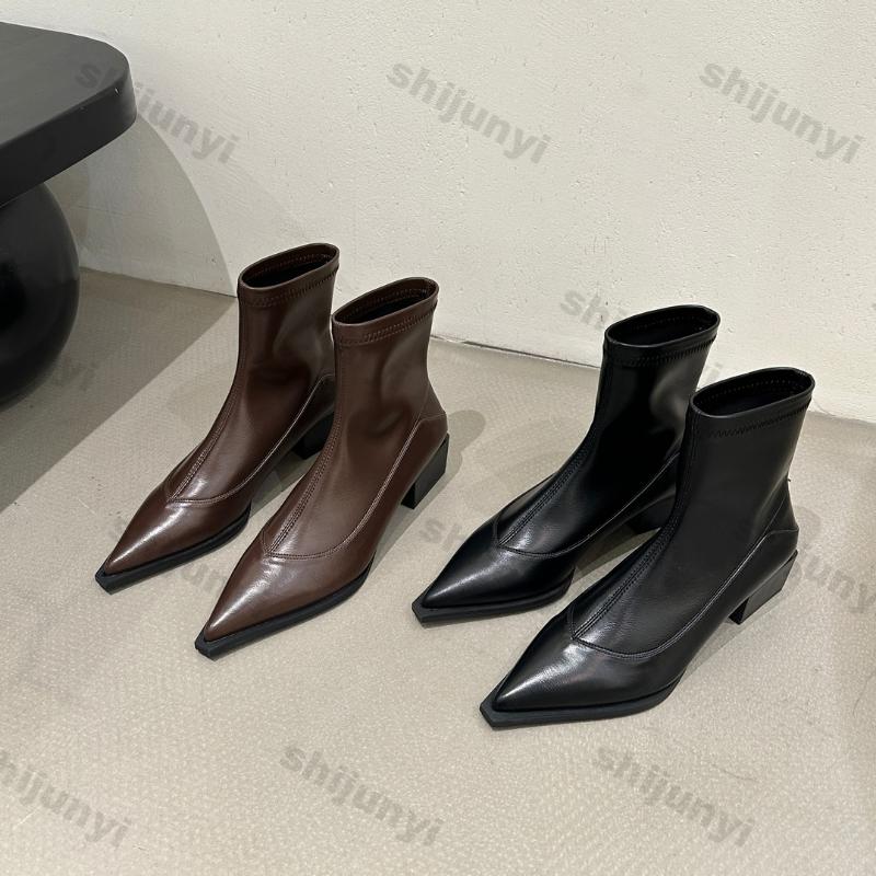 Fashion Women's Ankle Boots Fashion Sexy Pointed Toe Shoes Women Autumn Winter Trend Boots Design Elegant Thick Heel Walking Botas Mujer