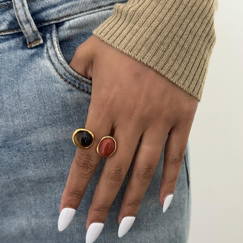 Irregular Gemstone Ring Unique Adjustable Light Luxury Retro Geometric Opening Ring Jewelry Vacation Accessories Gift