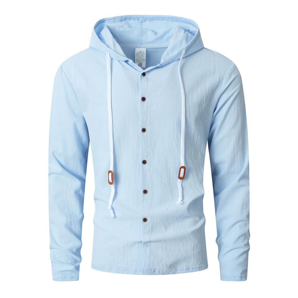 Men's Hooded Linen Blend Shirt, Loose Fit Button-Up Shirt, Long Sleeve Wrinkle-Free Moisture Wicking Casual Top