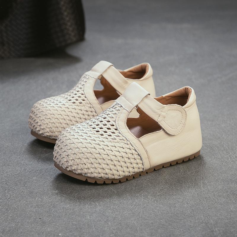 Johnature Genuine Leather Retro Woven Hollowed Out Height Increasing Sandals Comfortable Women's Shoes
