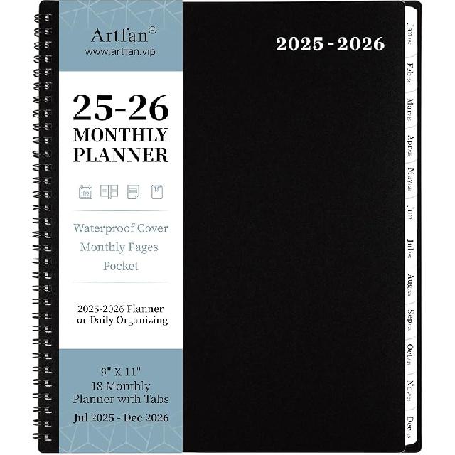 Monthly Planner 2025-2026 - Planner/Calendar 2025-2026, JUL 2025 - DEC 2026, 9  x 11 , 18 Monthly Planner with Tabs, Pocket, Label, Contacts and