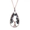 Ancient Red Copper Winding Natural Stone Crystal Water Drop Shaped Tree Of Life Necklace Colorful Stone Pendant N29