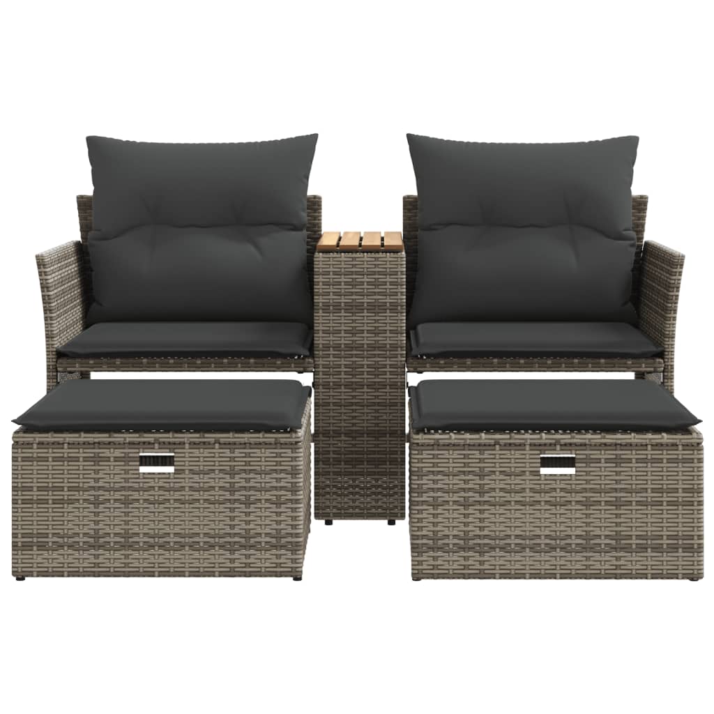 2 Seater Garden Sofa with Footstools Grey Poly Rattan