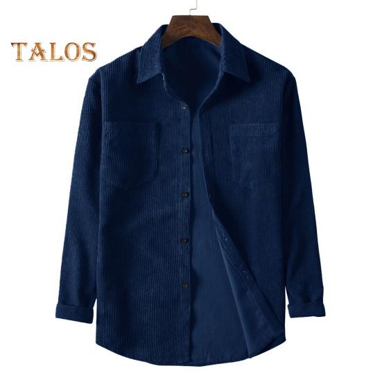 

Мужская вельветовая рубашка с отложным воротником, однобортный однотонный свободный кардиган в стиле ретро средней длины с нагрудными карманами, топ для повседневной носки в дорогу XXXL темно-синий