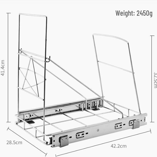 

Adjustable Pull-Out Trash Can Rack for Sliding Rail Cabinets and Under-Sink Spaces