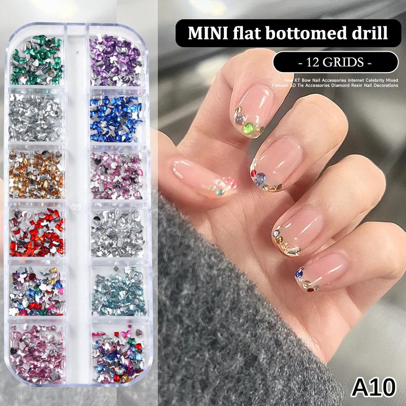 12 Grids/Box Nail Art Multi Shape Flat Back   Dazzling Diamonds Strass Manicure Tip 3D Decoration