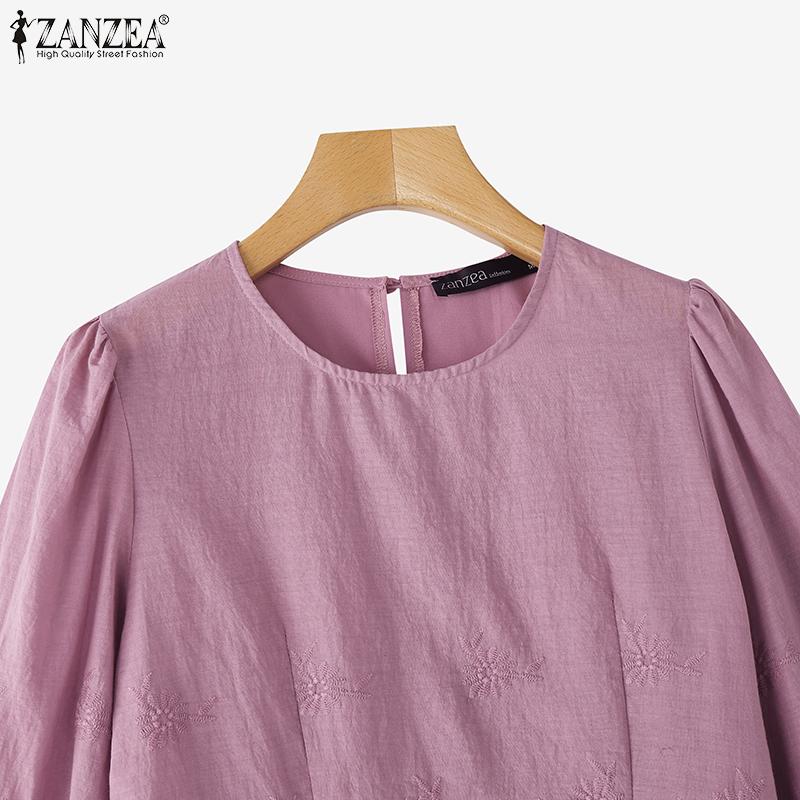 ZANZEA Kvinner Casual Rund Hals 3/4 Erme Løs Broderi Bluse