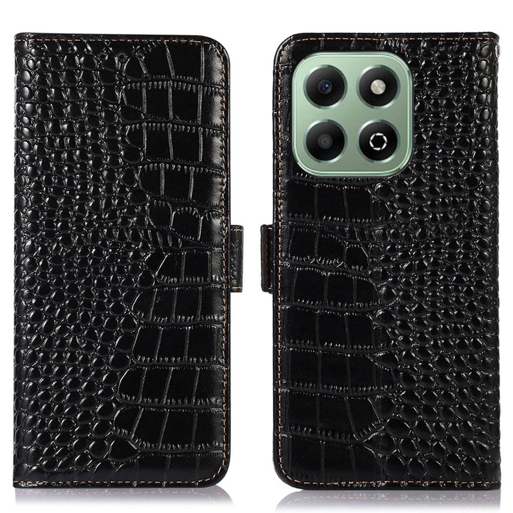 For Honor X6b 4G Case Crocodile Texture Genuine Cow Leather Phone Wallet Cover A