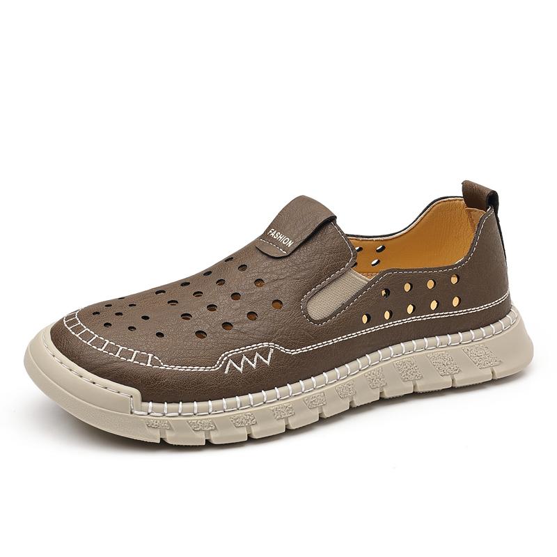 Fashion Casual Leather Men Loafers Handmade Slip-on Lazy Flats  Breathable Male Walking Driving Shoes Outdoor Treking Footwear Moccasins