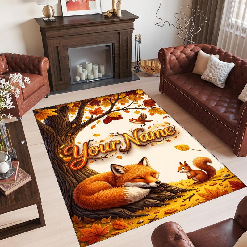 Forest Nature Theme Crystal Velvet Rug Personalized Custom Name Text Soft Floor Mat Home Decor