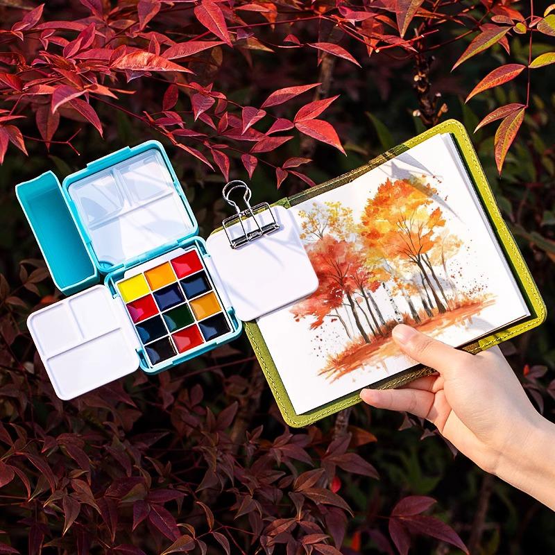 Travel Paint Palette Pocket Artist Watercolor Set Schmincke 12/24Colors Portable Watercolor Paint Box Sketchbook Set for Student