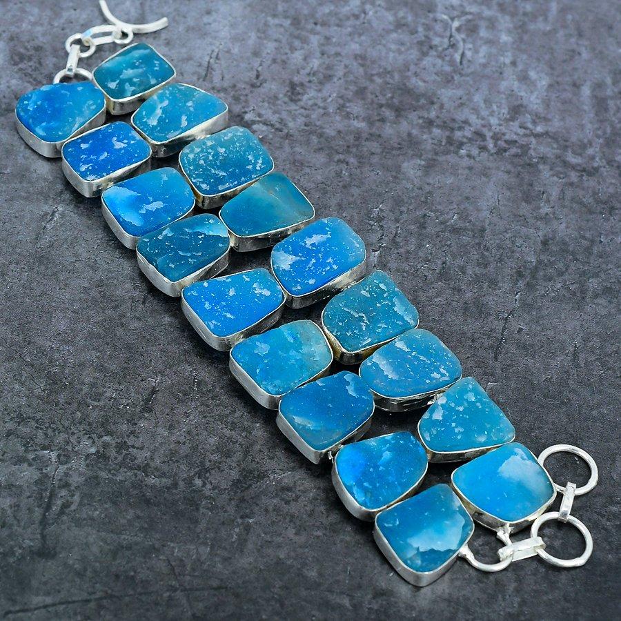 Hemimorfit Druzy Kamień Szlachetny Srebro Próby 925 Bransoletka 7-8"