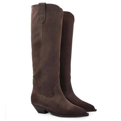 Natürliche Rinds Wildleder Nubuk Herbst Winter Schuhe mit Absatz Große Größe 45 Größe 44 Größe 46 Damen Warm Halten Kniehohe Stiefel