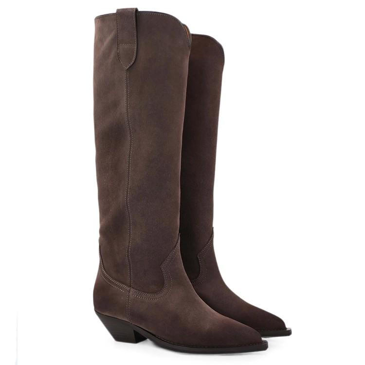 Krazing Pot Zapatos de Ante Nobuck de Vaca Natural Otoño Invierno con Tacón Talla Grande 45 Talla 44 Talla 46 Mujer Mantener Caliente Botas Altas