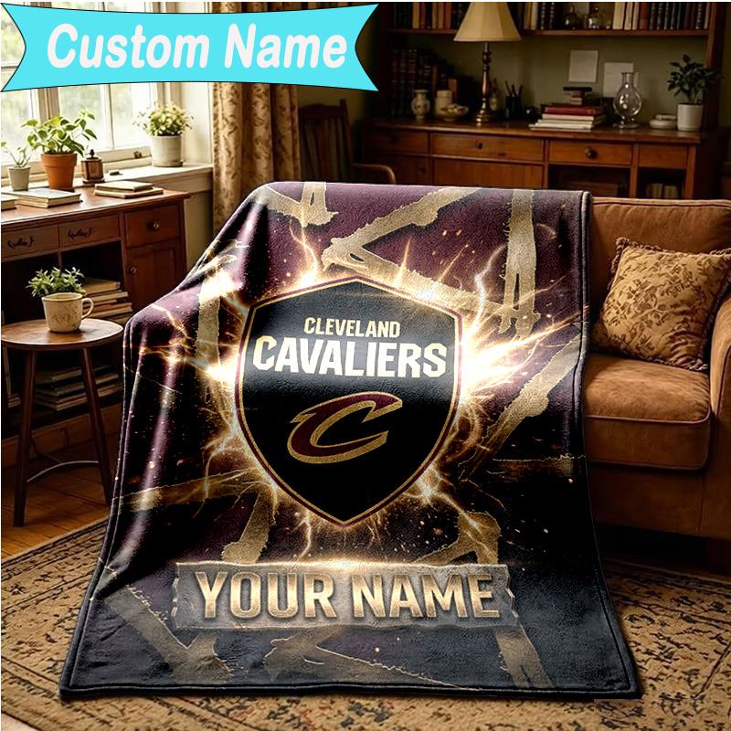 1PC Custom Name Blanket football Cavaliers Logo Flannel blankets Patterns Throw Blanket All-Season Soft Gift for Couch, Bed, Camping, Birthday gifts