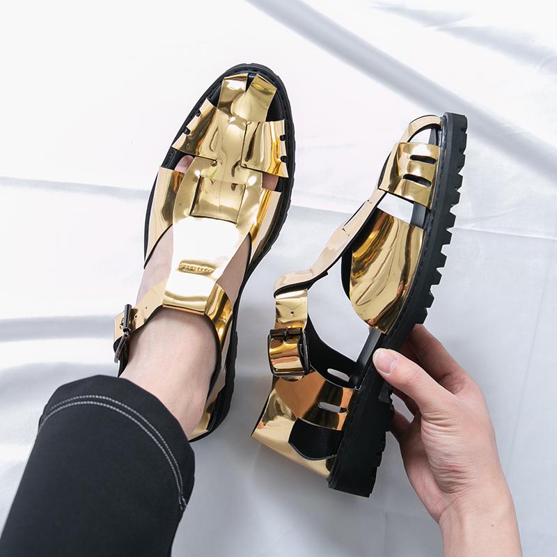 Golden High-quality Design Men Hollow Breathable Handmade Non Slip Casual Sandals Comfortable Pointed Large Size Shoes