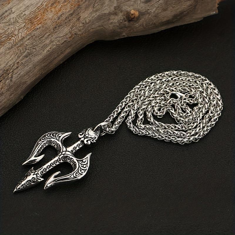 Collana Uomo Con Ciondolo Tridente Del Re Marino – Acciaio Inox Nero, Stile Hip Hop, Robusta E Semplice, Con Zircone Cubico, Regalo Originale Per Uomo - 3