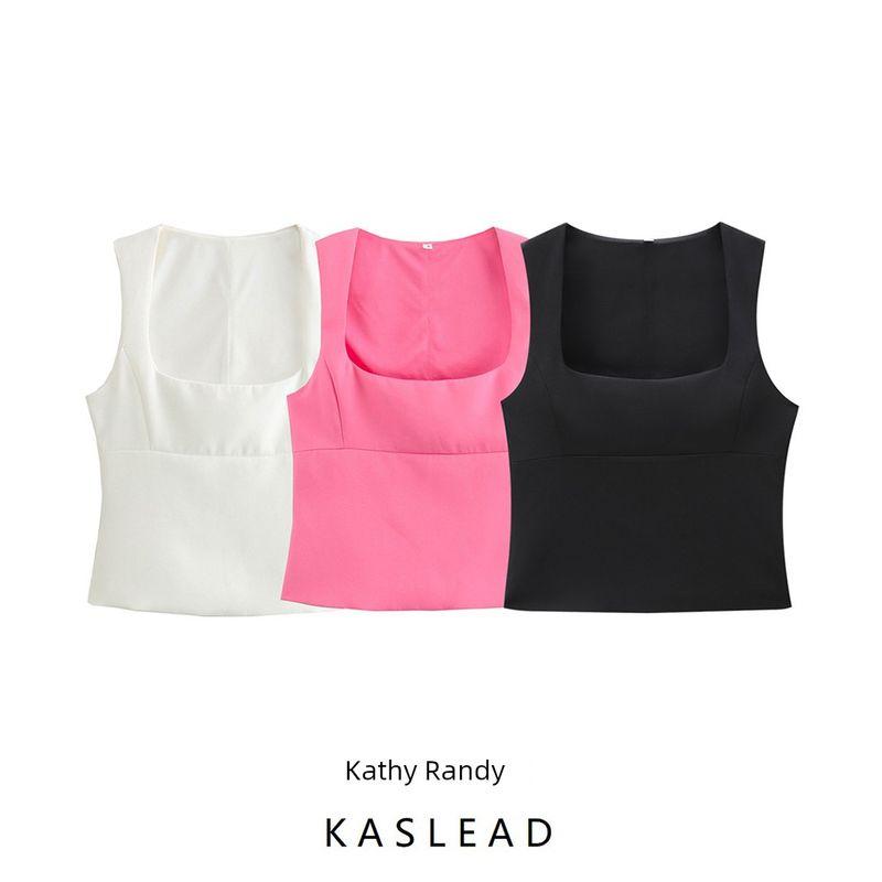 Kaslead New Arrival Women's Clothing Fashion Style Fashion Casual Easiest for Match Minimalist Square Collar Stretch Tops 2745777